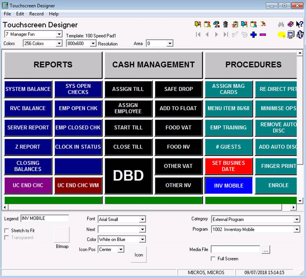 This image shows the touchscreen designer screen. This image shows the touchscreen designer screen.