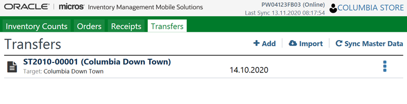 This image shows the Transfers tab.