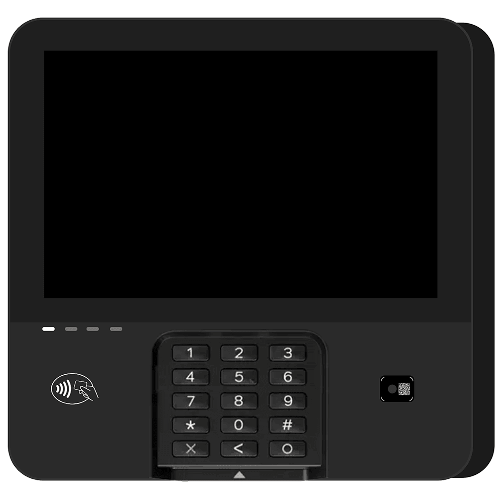 This figure shows the front of the Verifone M450 payment terminal. This figure shows the front of the Verifone M450 payment terminal.