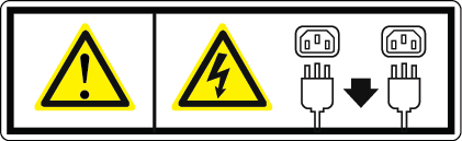 This figure shows a caution icon and a high voltage icon with multiple power cords disconnected. This figure shows a caution icon and a high voltage icon with multiple power cords disconnected.