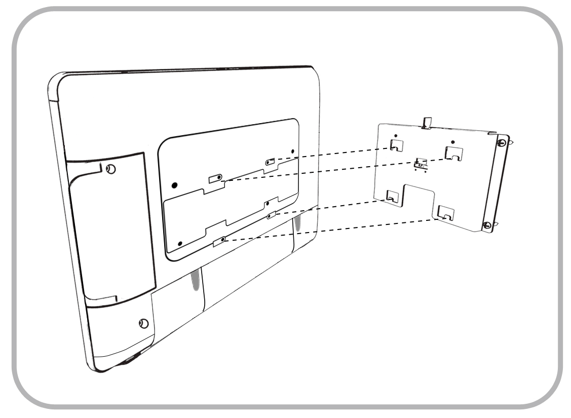This figure shows how to align the Express Station to the metal bracket.