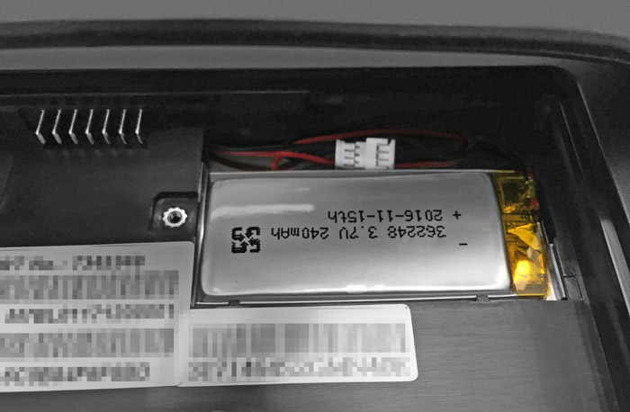 This image shows the bridge battery inside the battery compartment.