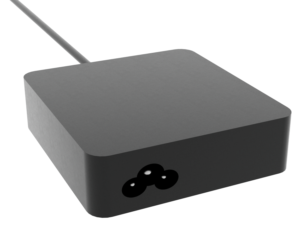 This figure shows the external power supply for Oracle MICROS Workstation 8 Series and Oracle MICROS Tablet 722P.
