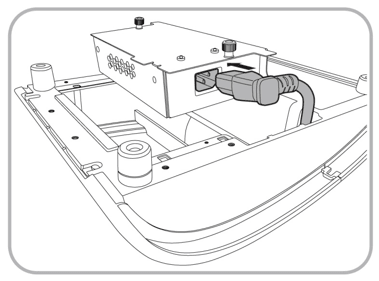 This figure shows how to insert the power cable connector into the power supply inlet of the power USB module.
