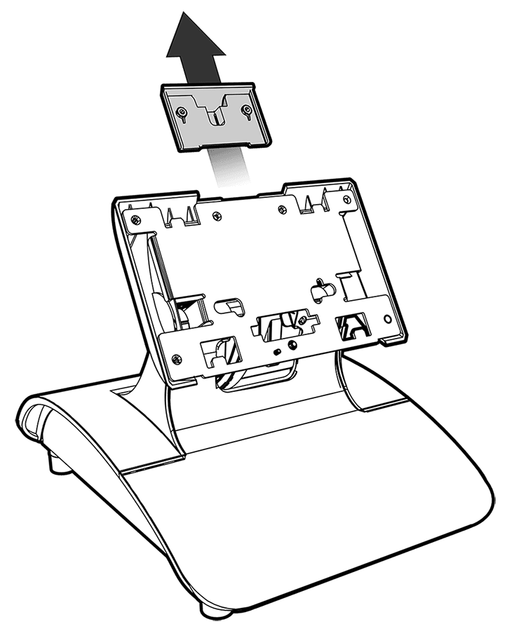 This image shows uninstallation of the display mount filler plate from a Workstation 6x5 stand.
