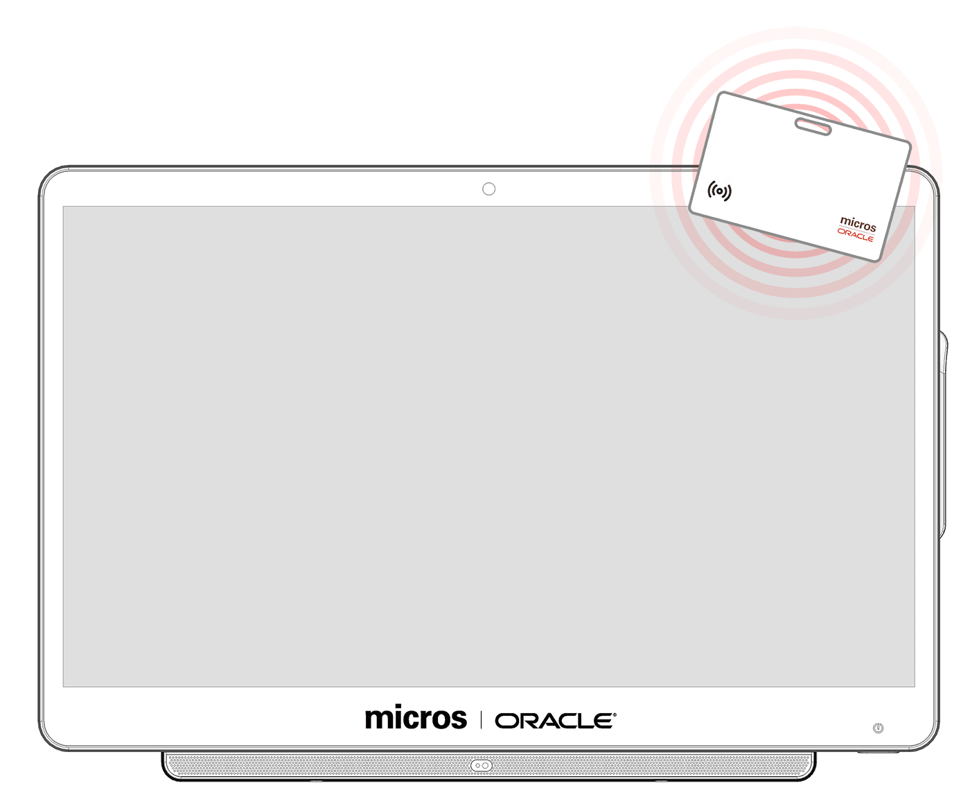 The figure shows an RFID-enabled employee ID card positioned over the RFID scan area on the front of the workstation.