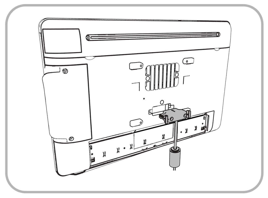This figure shows how to insert the power connector to the back of the workstation. This figure shows how to insert the power connector to the back of the workstation.