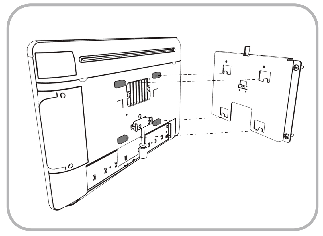 This figure shows how to align the workstation to the metal bracket. This figure shows how to align the workstation to the metal bracket.