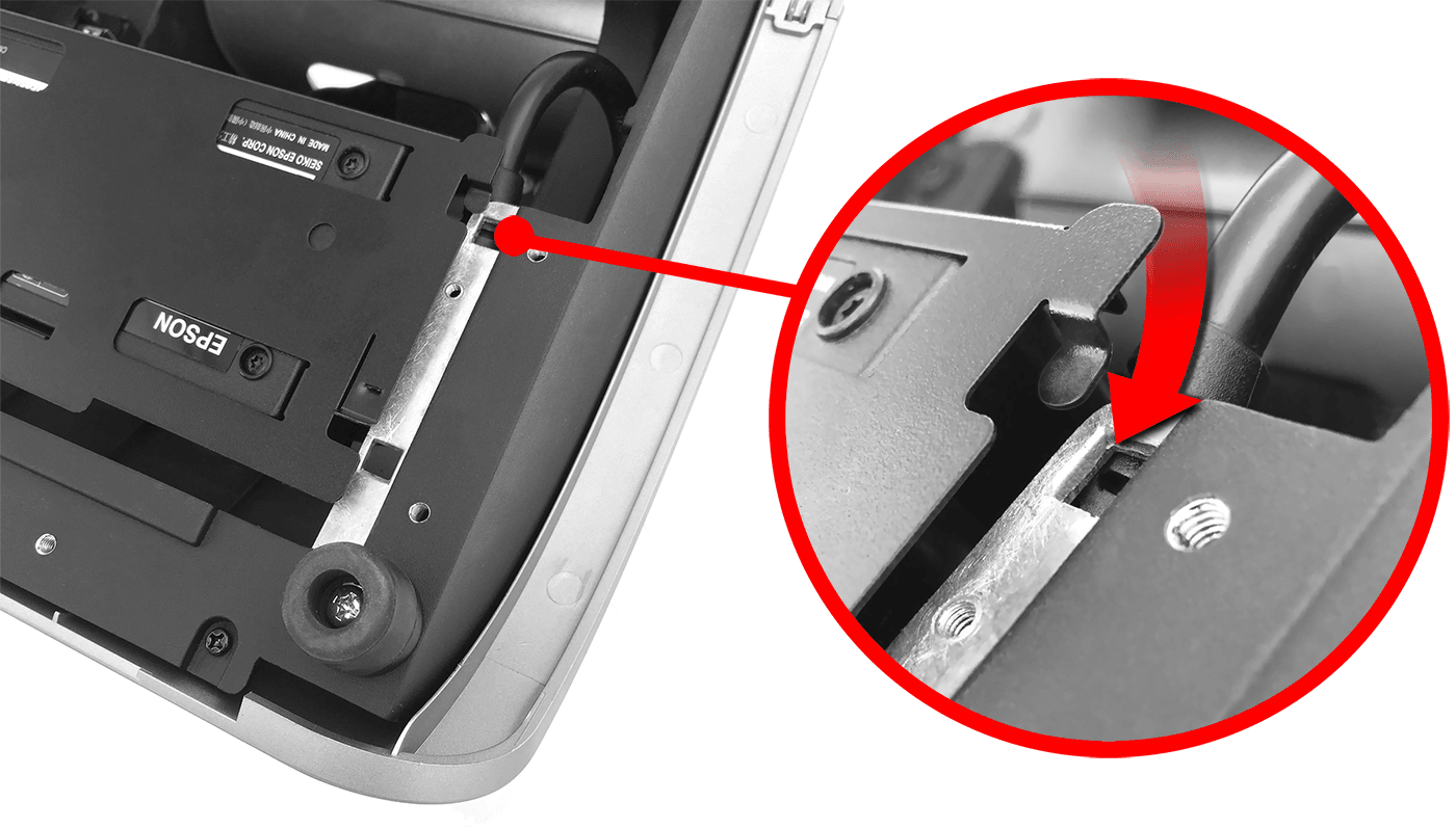 This figure shows inserting the power supply bracket into the mounting slots of the Adjustable Stand.