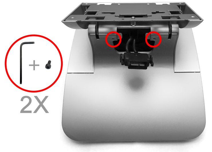 This figure shows the location of the Adjustable Stand security hex bolts.
