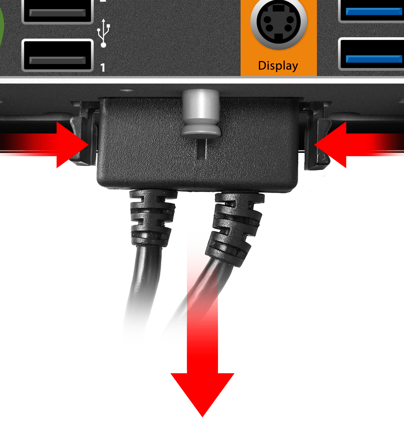 This figure shows where to grip the DC power cable in order to remove it.