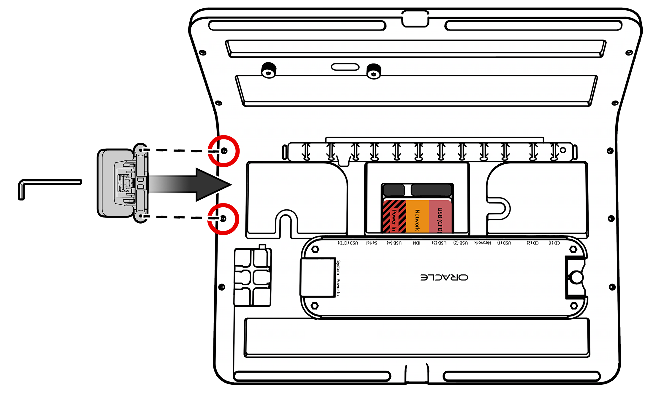 This figure shows the fingerprint reader installation point on the right side of the Low Profile Stand.