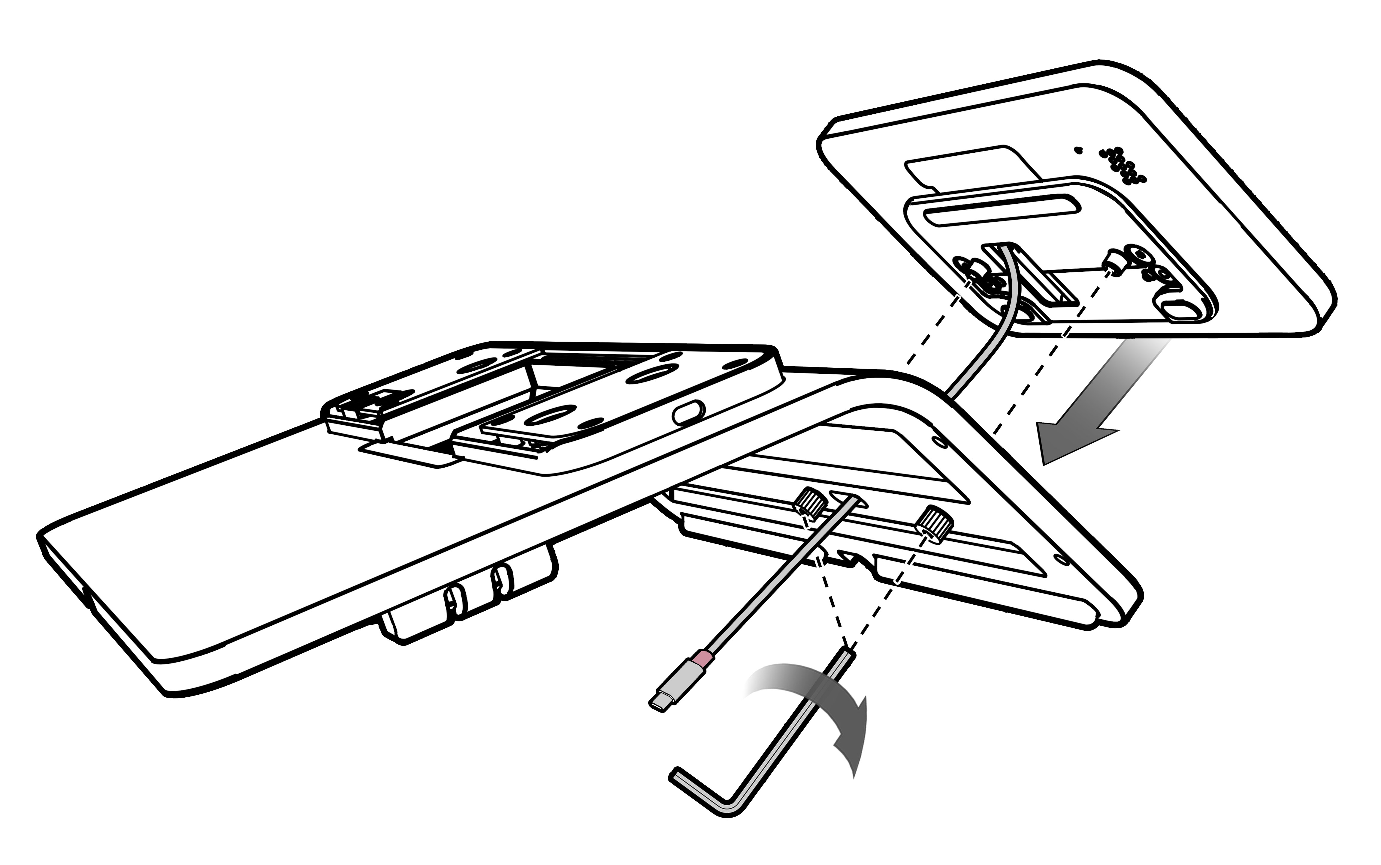 This figure shows installation of the Customer Facing Display on the Low Profile Stand.