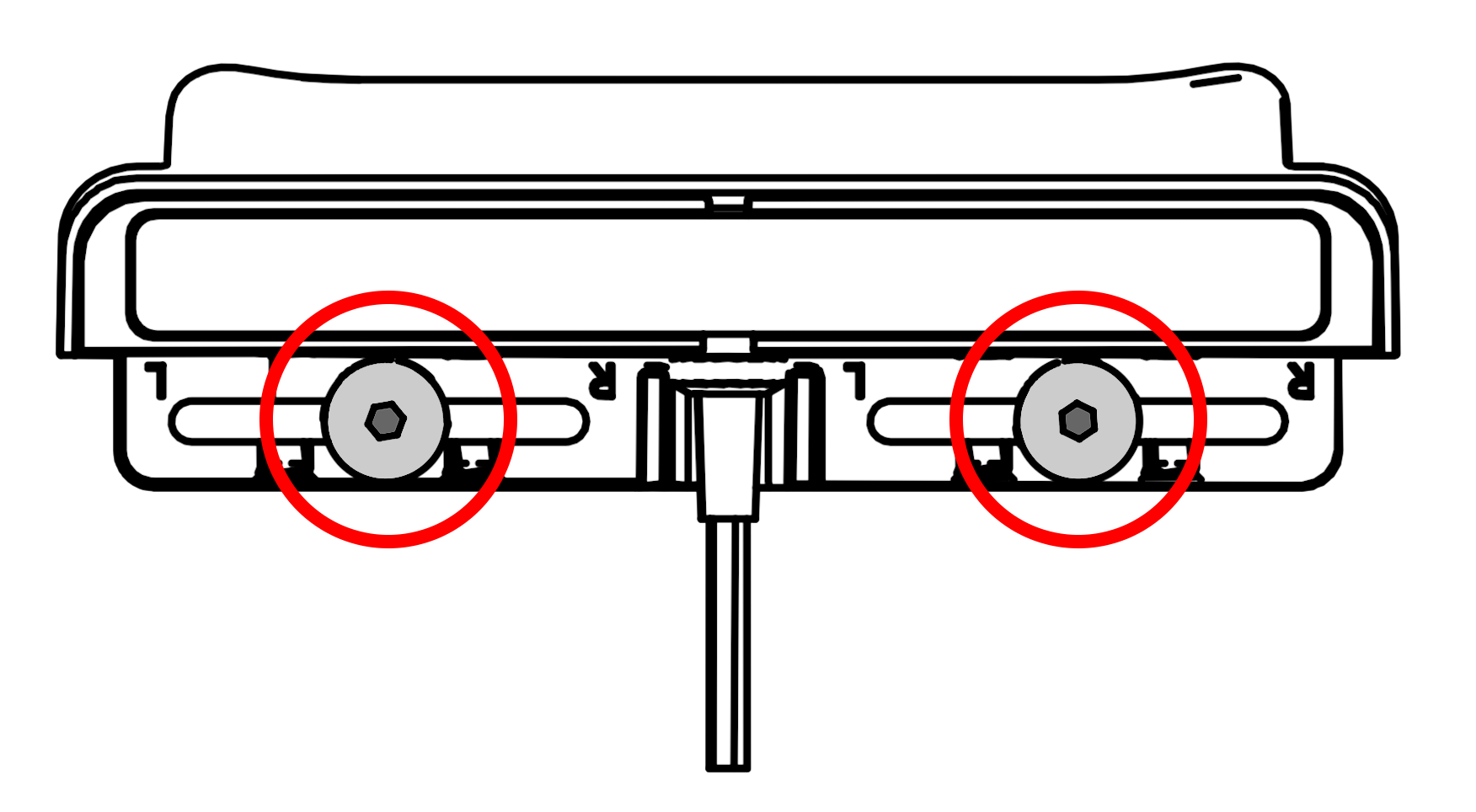 This figure shows the two captive screws on the Modular MSR in the center position.
