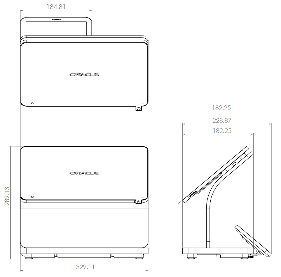 This figure shows the dimensions of the Workstation 820 with Vertical Stand.
