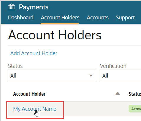 This image shows the screen where you select the account holder.