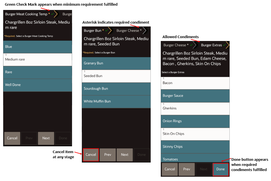 This figure shows the Condiment Orderer workflow on the POS client for the mobile phone and handheld device UI.