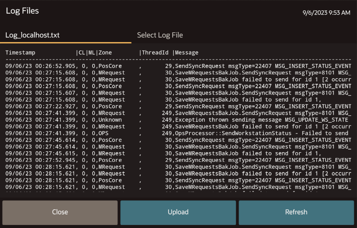 This figure shows the Log files on the POS client for the workstation or tablet UI.