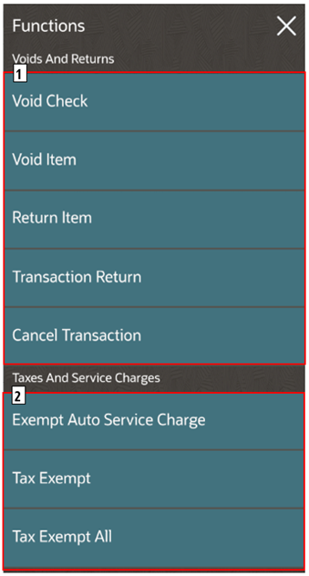 This figure shows the QSR check functions available on the POS client for the mobile phone and handheld device UI.