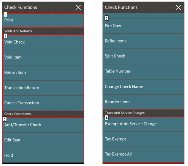 This figure shows the TSR check functions available on the POS client for the mobile phone and handheld device UI.
