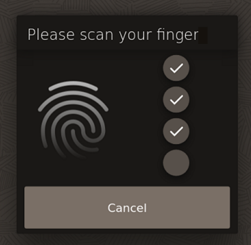This figure shows the scan fingerprint dialog on the POS client for the workstation or tablet UI.