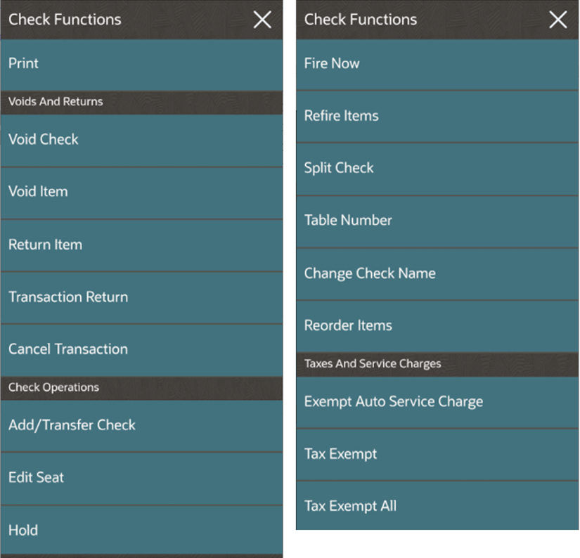 This figure shows the TSR Check Functions page that appears on the POS client for the mobile phone and handheld device UI.