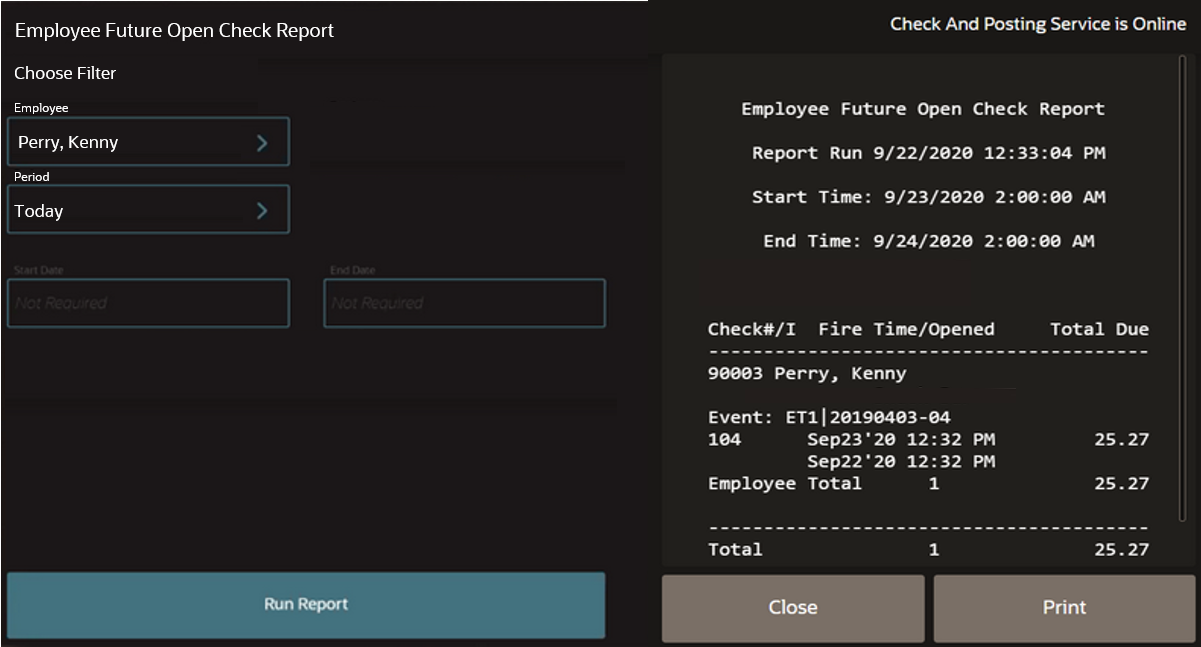 This figure shows the Future Open Check Report.