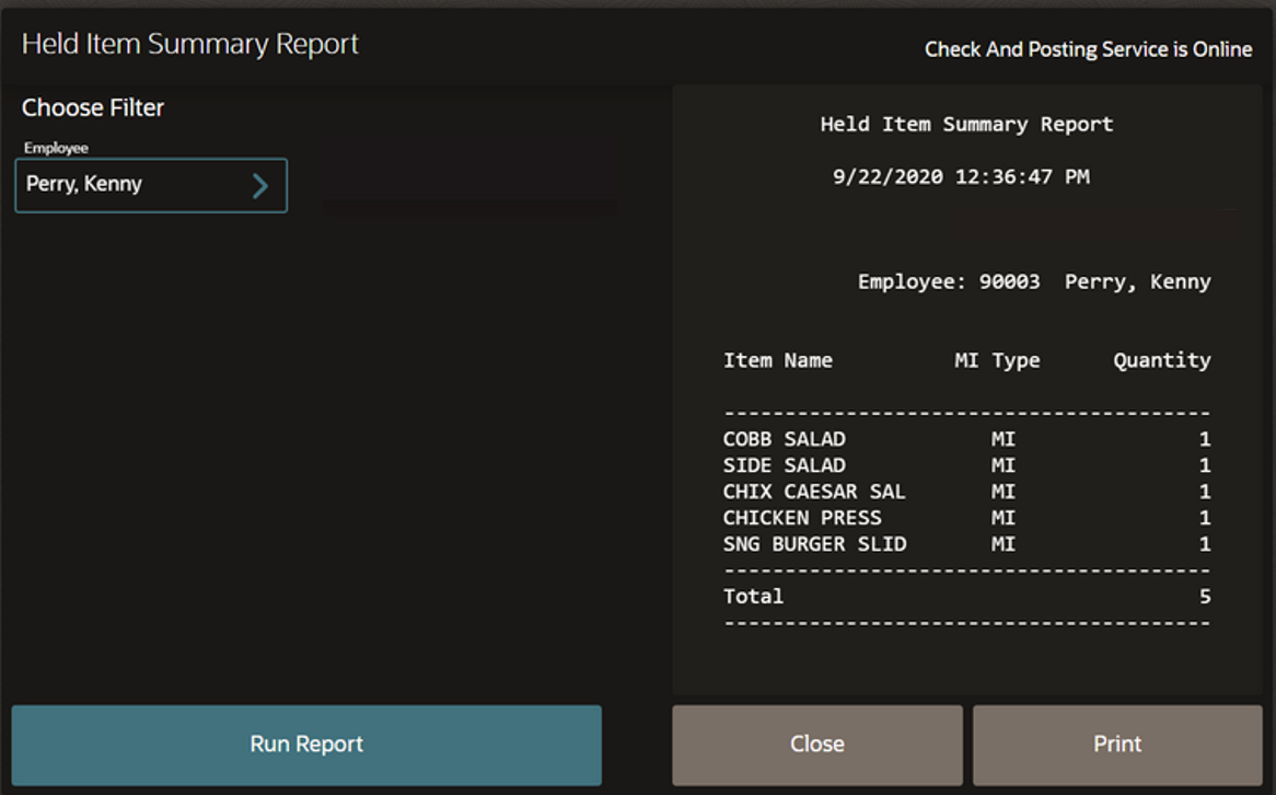 This figure shows the Held Item Summary Report.