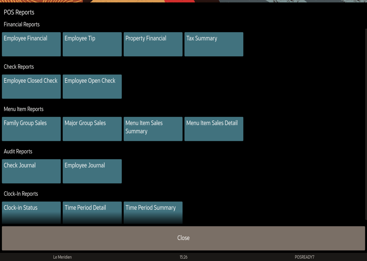 This figure shows the reports available for QSR and bar operations.