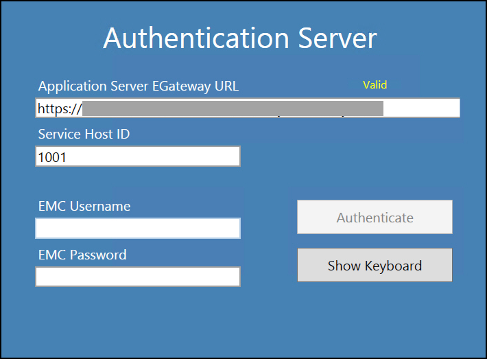 This figure shows the Authentication Server application in Simphony 2.9.2 or later.