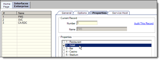 This figure shows the Interface module’s Properties tab.