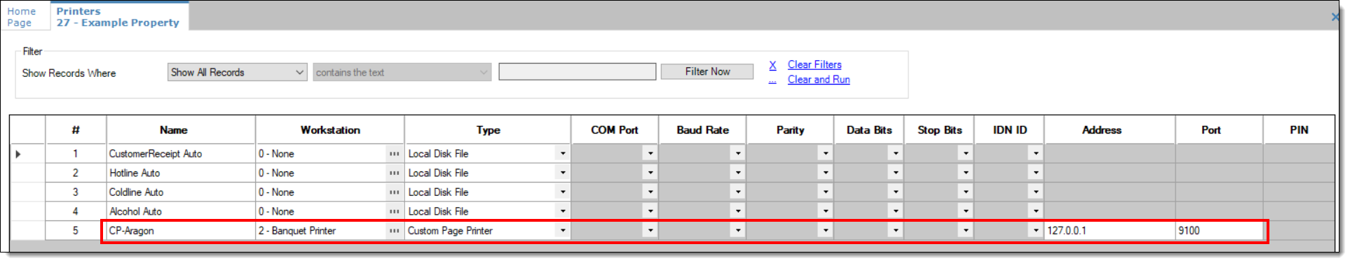 This figure shows additional network printer setup in the Simphony EMC Printers module.