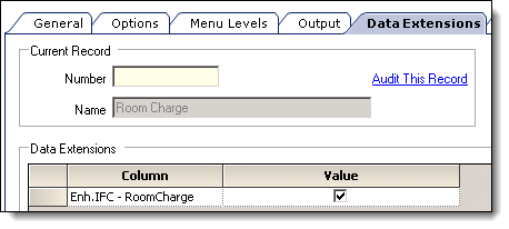 This figure shows a required Tender/Media Room Charge data extension configuration.