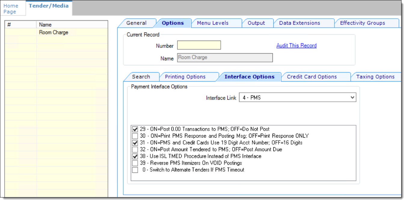 This figure shows the required Tender/Media module’s interface options.