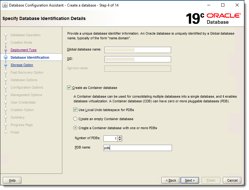 This figure shows the Specify Database Identification Details window.