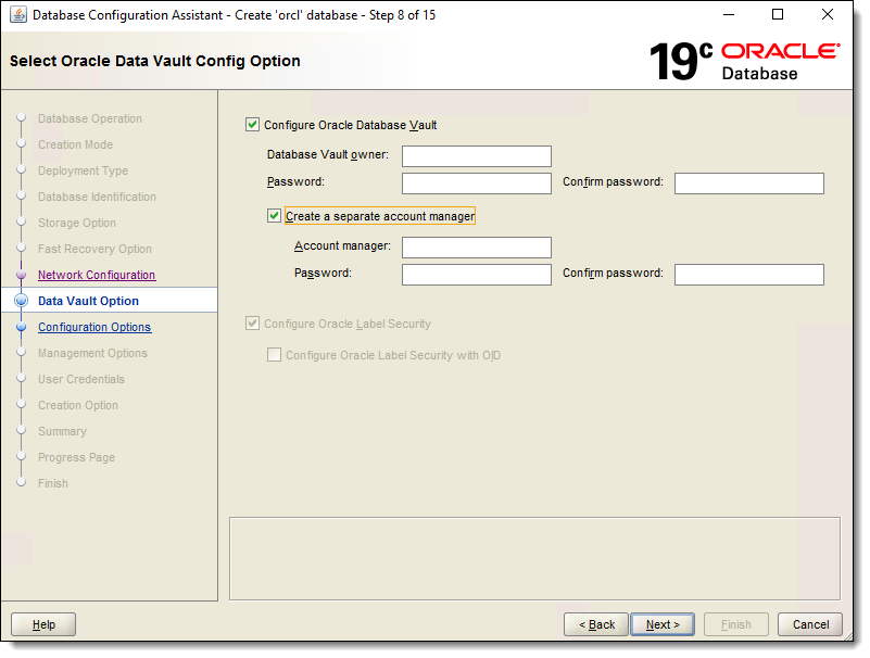 This figure shows the Select Oracle Data Vault Config Option window.