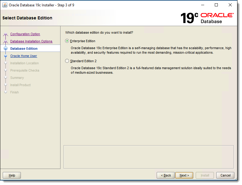 This figure shows the Select Database Edition window.