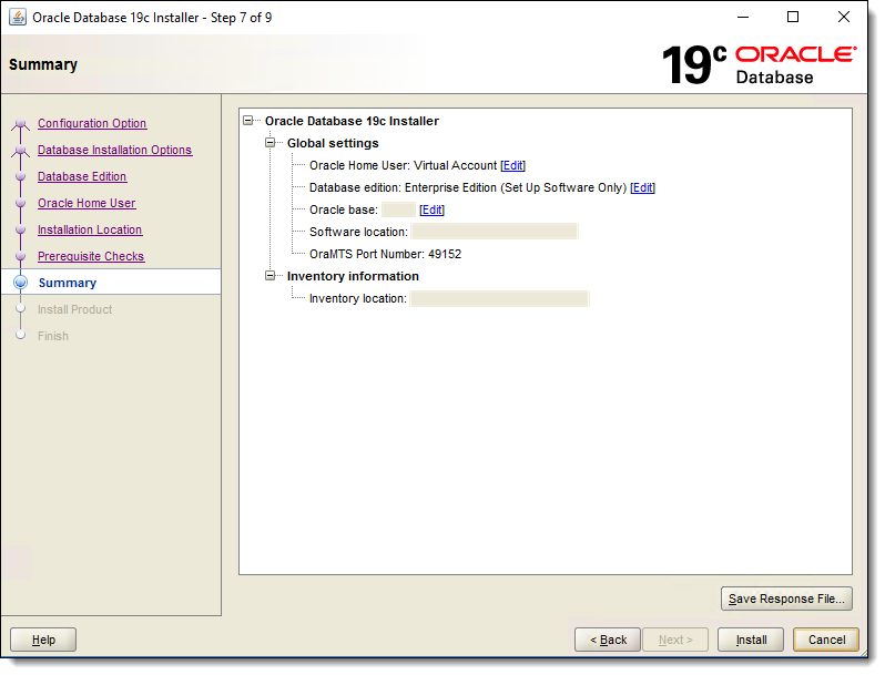 This figure shows the installation Summary window.