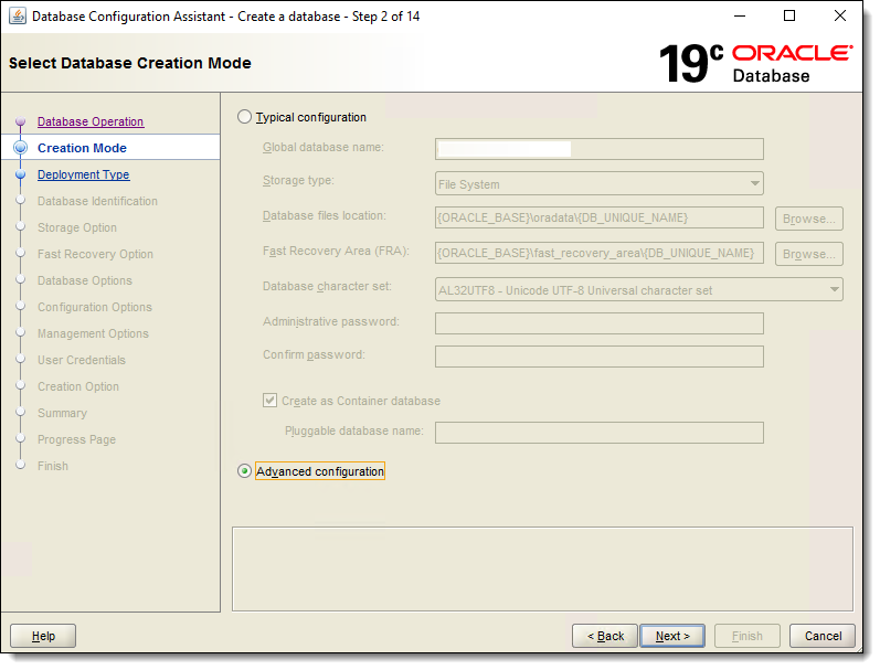 This figure shows the Select Database Creation Mode window.