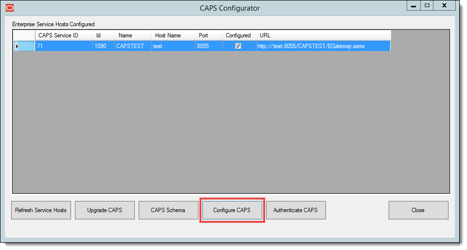 This image shows the CAPS Configurator Tool and the Configure CAPS button.