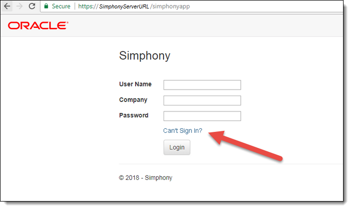 This figure shows the Simphony Web Portal Can’t Sign In? link.