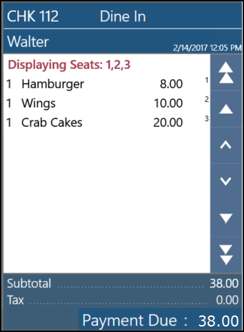 This figure shows a sample check filtered by three seats.