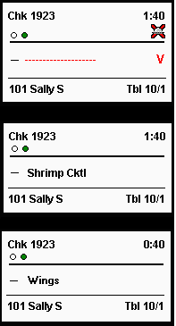 This figure shows the void chit with an unnamed item, a new chit for the added menu item, and the previously fired suborder unchanged.