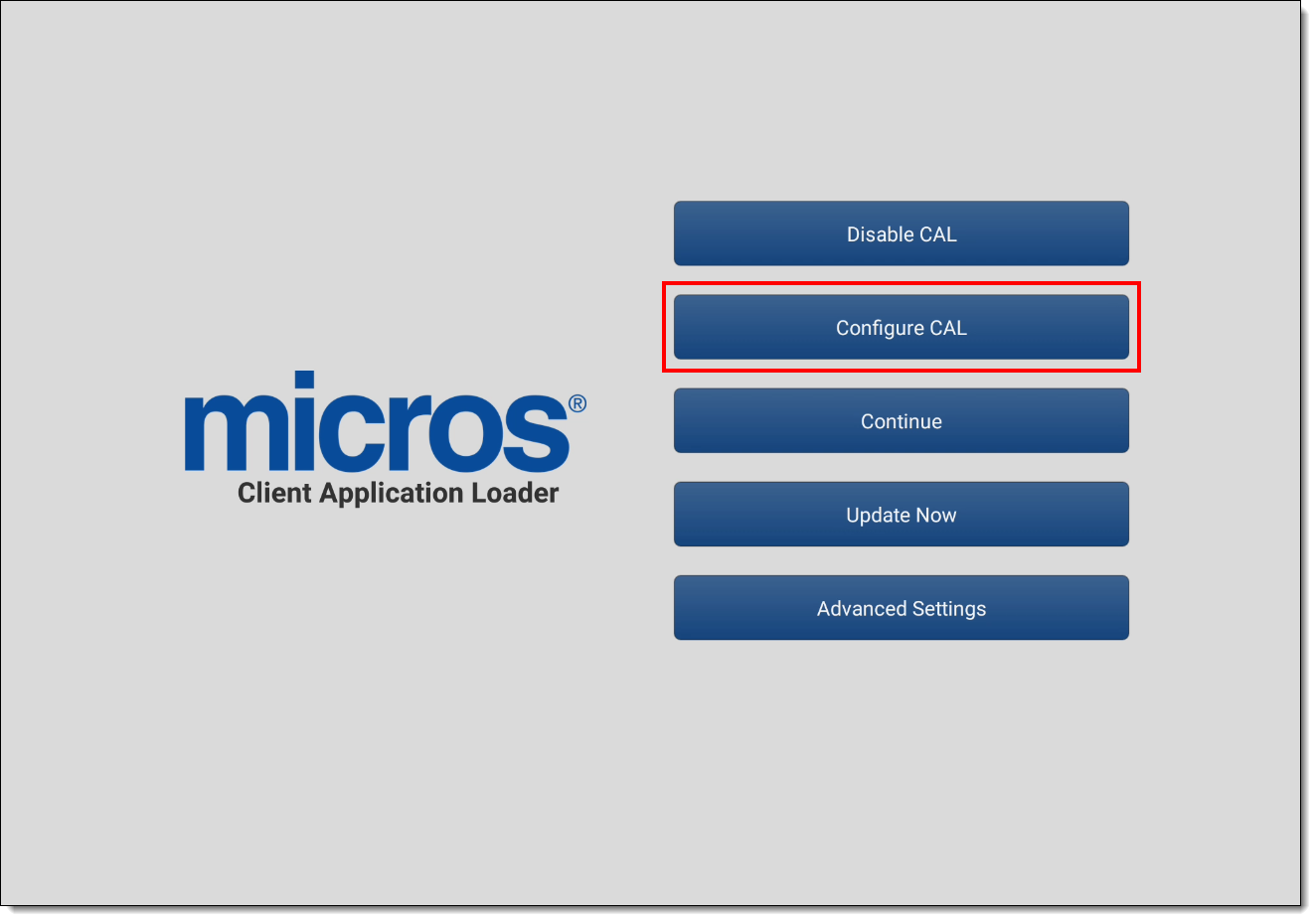 This figure shows the CAL configuration options screen.