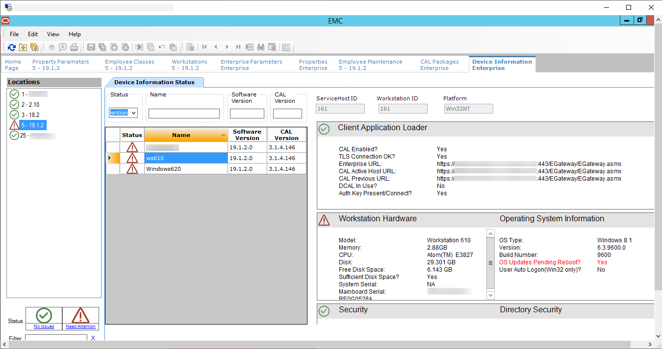 This figure shows the CAL Package Device Information module, where you can view workstation information after the device information task runs.