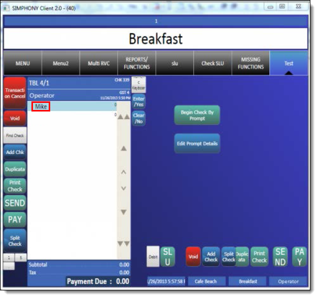 This figure shows the results of editing check header content in the check detail area on the POS workstation.