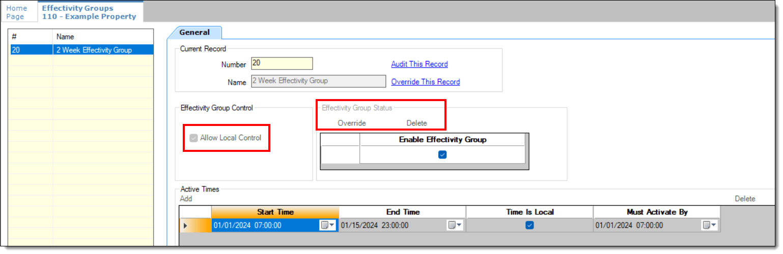 This figure shows the Effectivity Groups module and the grayed out fields which have restricted access as configured from the Roles module via the Fields tab. This figure shows the Effectivity Groups module and the grayed out fields which have restricted access as configured from the Roles module via the Fields tab.