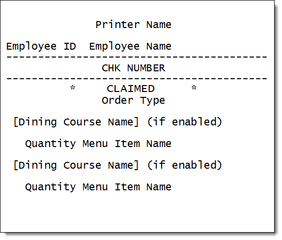 This figure shows an example of a printed ‘CLAIMED’ Pre-Production order chit.