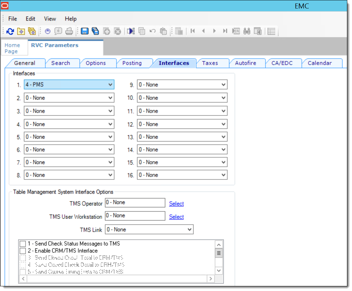 This figure shows the RVC Parameters module and where interfaces are assigned to revenue centers.