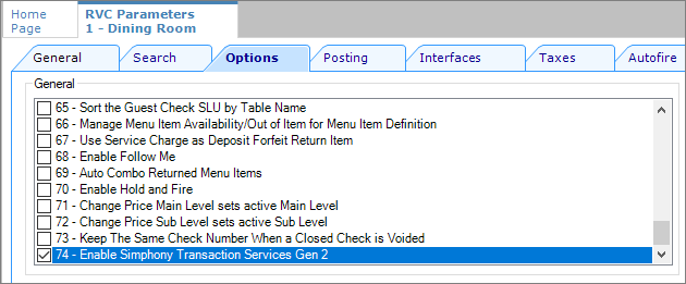 This figure shows the RVC Parameters module, Options tab.